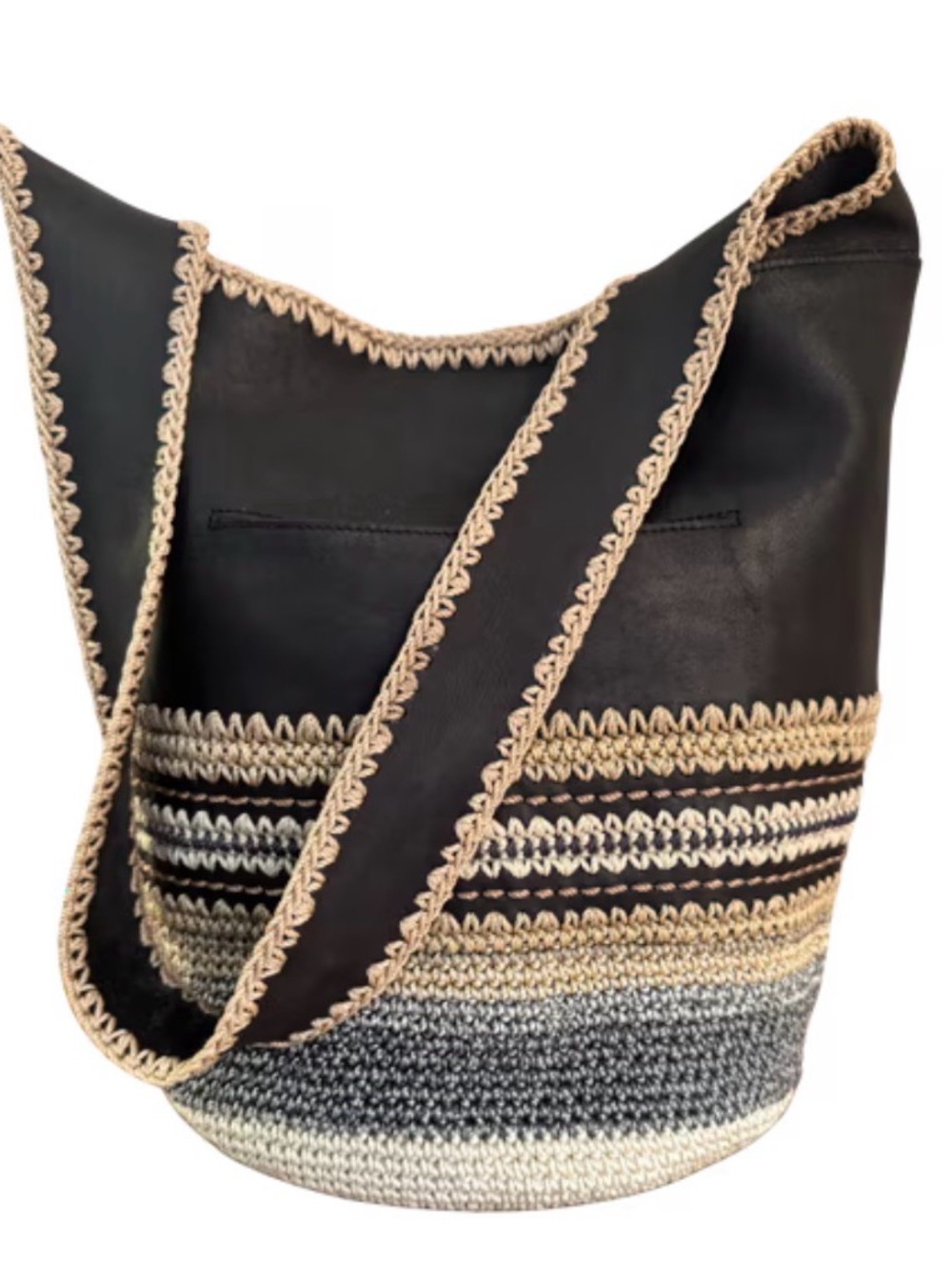 NEW The Sak Seminyak in Black Leather & Crochet Hobo “Handmade in Bali”